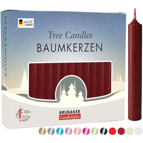 BRUBAKER 200er Pack Baumkerzen Wachs - Weihnachtskerzen Pyramidenkerzen Christbaumkerzen - Dunkelrot