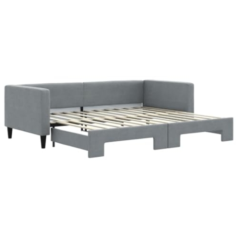 vidaXL Tagesbett, Sofabett Ausziehbar, Gästebett Schlafsofa für Schlafzimmer Wohnzimmer, Ausziehbett Sofa Bettsofa, Hellgrau 90x200cm Stoff