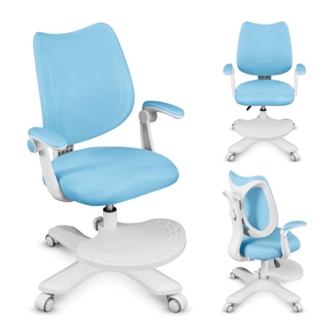 MARK ADLER Junior 4.6 | Ergonomischer Kinderstuhl Schreibtischstuhl Drehstuhl | Höhenverstellbar | Rückenlehne verstellbar | 360° Drehung | Armlehnen klappbar | Schwerkraftrollen | Fußstütze | Blau