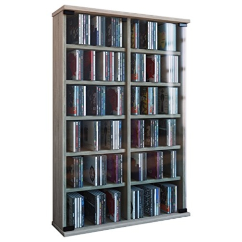 VCM Holz CD DVD Stand Regal Schrank Aufbewahrung Standregal Ständer Roma Glastür Sonoma-Eiche