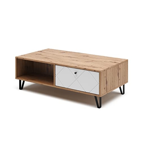 Vicco Couchtisch Nizza, Wohnzimmertisch mit Schublade, Artisan-Eiche/Weiß, 110 x 60 cm