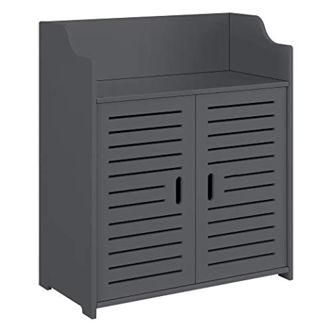 [en.casa] Badezimmerschrank Trosa 72 x 60 x 32 cm Badschrank Wandschrank Ablage Beistellschrank WPC Dunkelgrau
