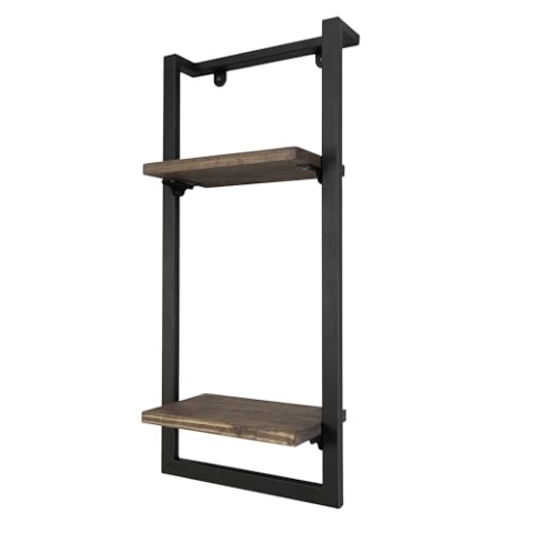 Industrial Living Wandregal - Fotorek - Wandbox Rechteck - Bilderregal - Wandregal - Wanddekoration - Industrie - Metall Schwarz - Holz - 35x25cm (65 CM)