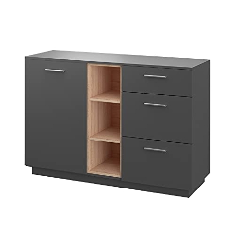 Vicco Kommode Beatrice, Kommodenschrank, Anthrazit/Sonoma, 127 x 88 cm
