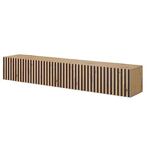 Selsey TV Schrank Board Sideboard Fernsehtisch Fernsehschrank 175 cm Hängend Artisan Eiche Schwarz Mit Lamellierter Front Telire
