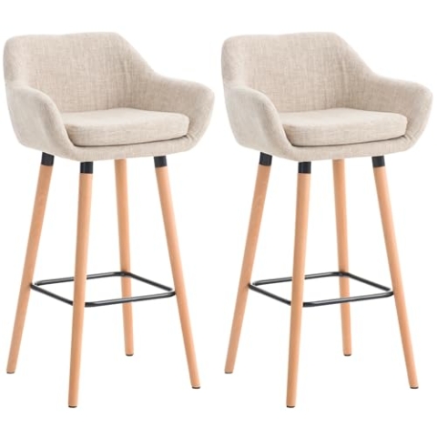 CLP 2er Set Barhocker Grant I Thekenhocker Mit Stoff-Bezug I Buchenholz-Gestell, Farbe:Creme