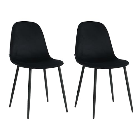 Mevsim Store Esszimmerstühle 2er Set Schwarz – Samtstühle ohne Armlehne – Bequeme Polsterstühle mit Metallbeinen für Küche & Esszimmer