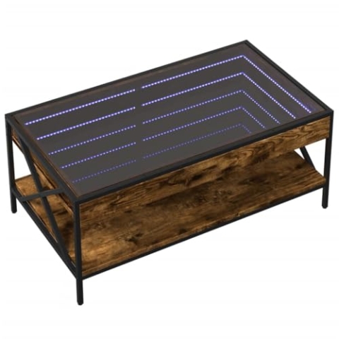 vidaXL Couchtisch mit Infinity-LED, Beistelltisch mit Metallfüße, Kaffeetisch für Wohnzimmer, Sofatisch Teetisch, Räuchereiche Holzwerkstoff