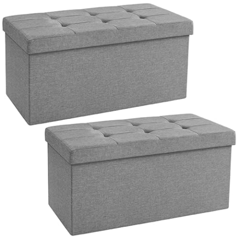 SONGMICS 76 cm Sitzbank mit Stauraum, 2er Set, klappbare Sitztruhe, Aufbewahrungsbox, Fußbank, hellgrau LSF428G02