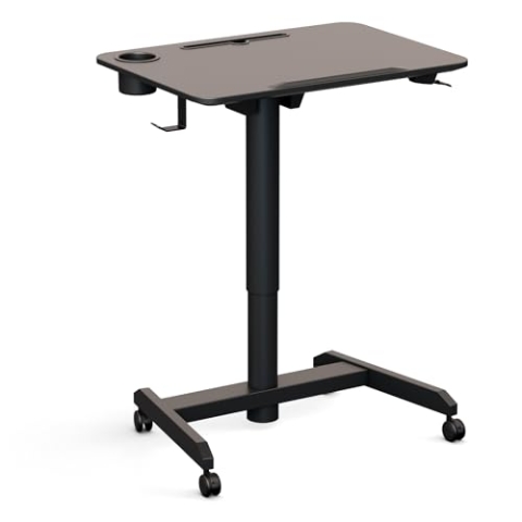 Worktrainer - FlipDesk Schreibtisch - Druckfeder Bedienung - Höhe 68.6-107.2 cm - Breite 50 x 70 cm - Mobile Höhenverstellbarer Arbeitstisch - Schwarz
