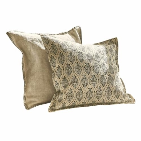 Loberon Kissenhülle 2er Set Ysolde, Kombiniert Stickerei und Kunstvollen Print, Charaktervolle Details, Natürlicher Charme, Kissenbezüge, Wohn-Accessoires, Leinen, beige/schwarz