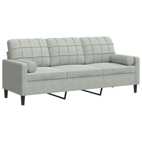 vidaXL Sofa 3-Sitzer, Couch mit Zierkissen Armlehnen Metallgestell, Polstersofa für Wohnzimmer, Loungesofa Sitzmöbel, Modern, Hellgrau Samt