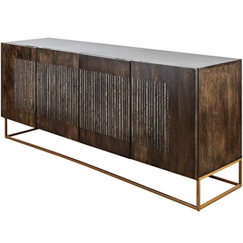 invicta INTERIOR riess-Ambiente.de Massives Sideboard Onyx 180cm Dunkelbraun Mangoholz Edelstein Achat Gold Metallgestell