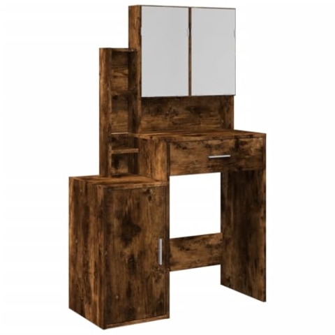 vidaXL Schminktisch, Frisiertisch mit Spiegel Schrank, Kosmetiktisch mit Stauraum, Frisierkommode für Schlafzimmer, Modern, Räuchereiche