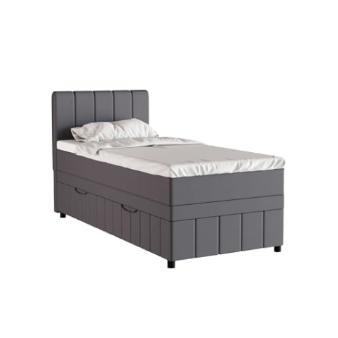 PANDA MÖBEL Avalon Boxspringbett 90 x 200 cm Doppelbett mit hochwertiger Bonell-Matratze und Topper, Polsterbett mit Bettkasten, Schlafzimmer, Bequem, Modern, Stilvoll