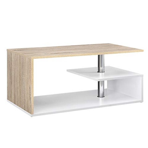 [en.casa] Couchtisch Haarlem Beistelltisch Wohnzimmertisch mit Ablagefläche 90cm x 50cm x 41cm Weiß Eiche-Optik