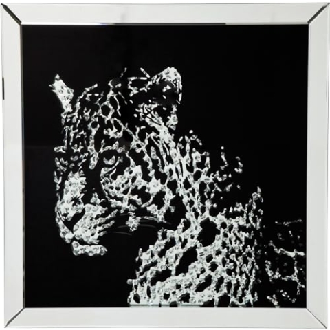 Kare Design Bild Frame Mirror Leopard, Dekobild verspiegel, Wanddeko, Spiegelbild Leopard, Modern, Wohnzimmer, Schlafzimmer, Flur,(H/B/T) 80x80x4,5cm