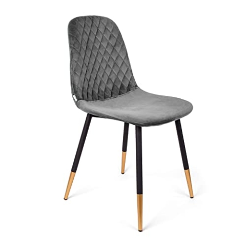 HOMLA Noir Veloursstuhl Wohnzimmerstuhl Esszimmerstuhl Polsterstuhl - Sessel mit Rückenlehne - Küchenstuhl mit Modischem Design - Schwarz und Gold Beine - Grau 44x52x85 cm