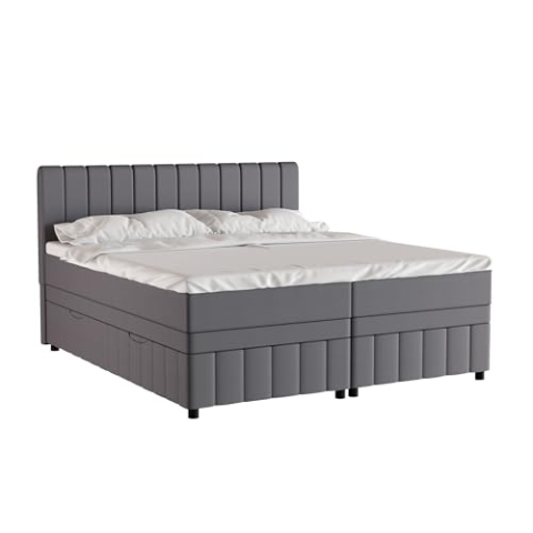 PANDA MÖBEL Avalon Boxspringbett 180 x 200 cm Doppelbett mit hochwertiger Bonell-Matratze und Topper, Polsterbett mit Bettkasten, Schlafzimmer, Bequem, Modern, Stilvoll
