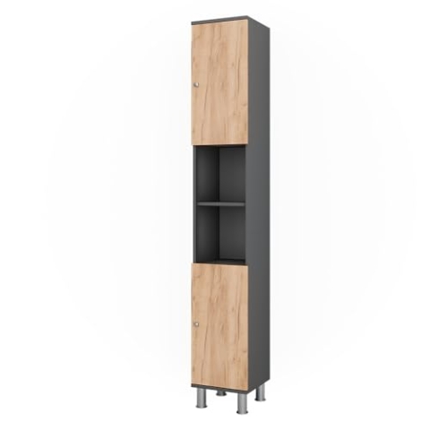 Vicco Hochschrank Fynn, Badezimmerhochschrank, Anthrazit/Goldkraft Eiche, 30 x 190 cm