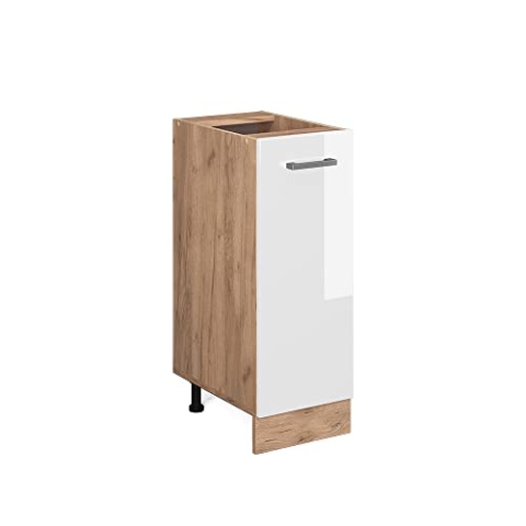 Vicco Apothekerschrank R-Line, Weiß Hochglanz/Goldkraft Eiche, 30 cm ohne Arbeitsplatte