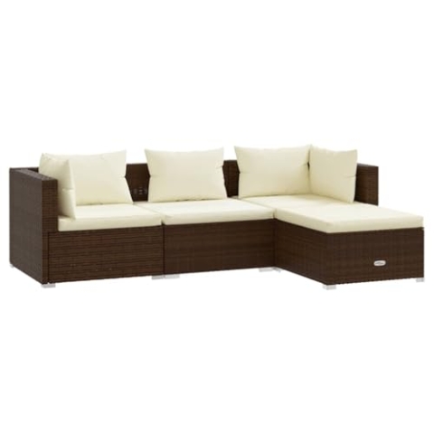 vidaXL Gartenmöbel 4-TLG. mit Kissen Mittelsofa Ecksofa Fußhocker Sitzgruppe Sofa Lounge Garten Garnitur Gartensofa Gartenset Poly Rattan Braun