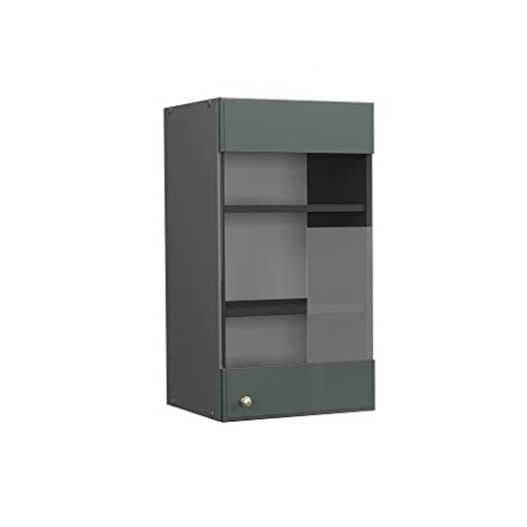 Vicco Küchenglasschrank Fame-Line, Glashängeschrank, Grün-Gold Landhaus/Anthrazit, 40 cm