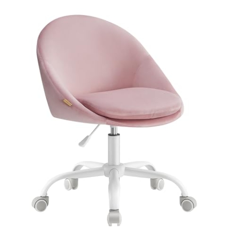 SONGMICS Homeoffice Stuhl, Schminkstuhl aus Samt, Schreibtischstuhl, Schaumstoffpolsterung, höhenverstellbar, für Arbeitszimmer, Schlafzimmer, pastellrosa OBG020R02