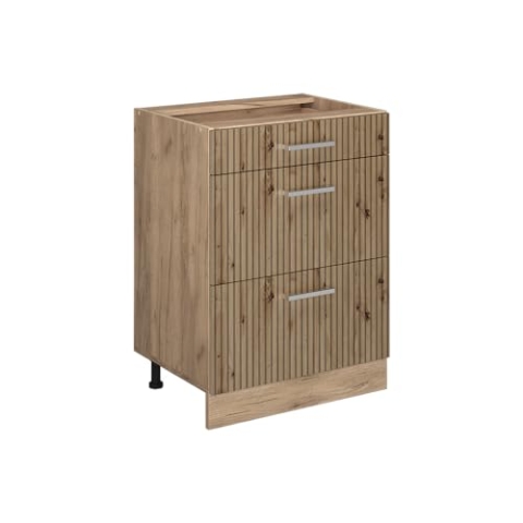 Vicco Küchenunterschrank R-Line, Artisan-Eiche/Goldkraft Eiche, 60 cm mit Schubladen, ohne Arbeitsplatte