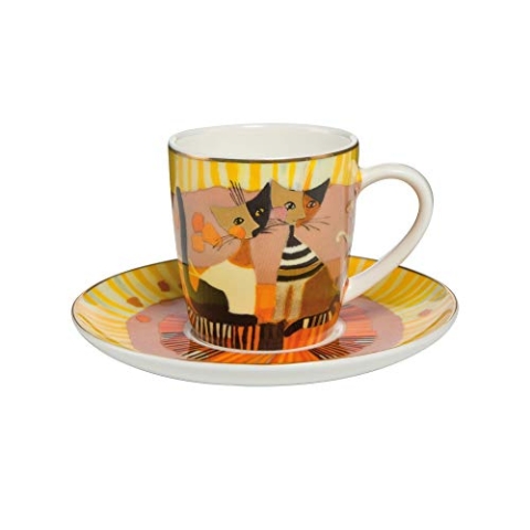Goebel Momento D´ORO Espressotasse mit Untertasse aus Porzellan mit Katzenmotiv Rosina Wachtmeister, Maße: 12cm x 12cm x 7cm, 66-860-20-1