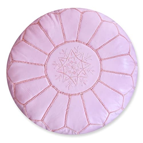 Poufs&Pillows Premium Echt Leder Pouf - Handgefertigt - Gefüllt geliefert - Ottoman, Sitzsack, Fußhocker (Rosa)