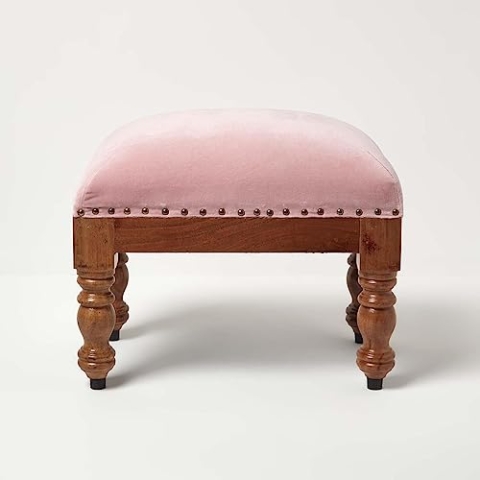 Homescapes Samthocker rosa 50x30 cm, rechteckiger Hocker mit Holzbeinen, Polsterhocker Baumwollsamt
