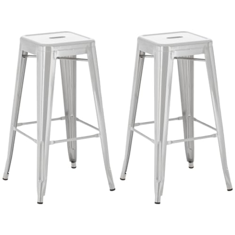 CLP 2er Set Barhocker Joshua I Stapelbare Tresenhocker aus Metall I Barstühle mit Fußstützen I Sitzhöhe 76 cm I Stapelhocker, Farbe:Silber