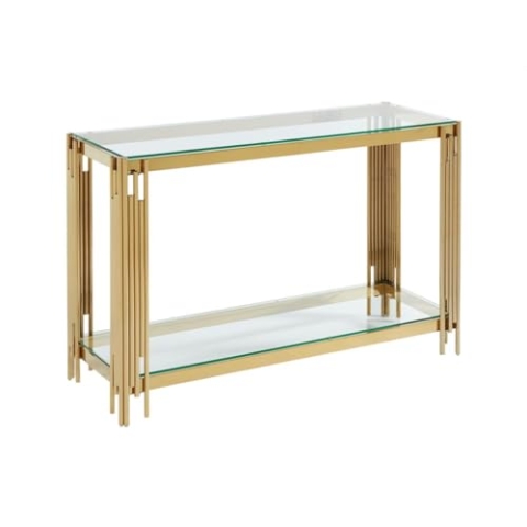 Wandkonsole - Sicherheitsglas & Edelstahl - Goldfarben - NOMELANO