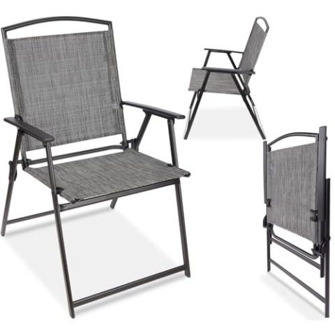 BRUBAKER Gartenstuhl Bergamo - Campingstuhl bis 100 kg - Wetterfest und platzsparend - Balkonstuhl klappbar - Klappstuhl für Camping Garten Terrasse und Balkon - Grau Meliert