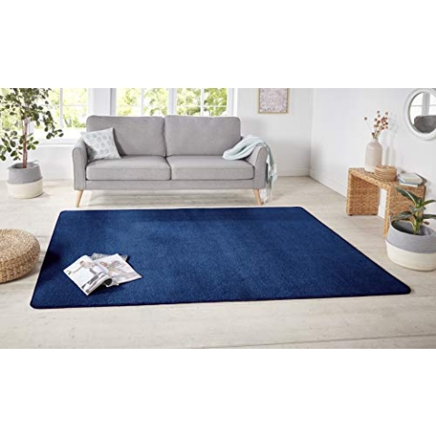 Hanse Home Nasty Teppich – Wohnzimmerteppich Flauschiger Kurzflor Einfarbig Unifarben für Esszimmer, Wohnzimmer, Kinderzimmer, Flur, Schlafzimmer, Küche – Uni Dunkelblau, 200x200cm