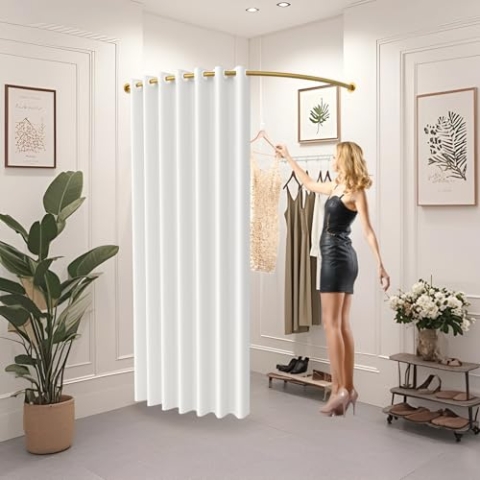WPYGHLJN Umkleidekabine Freistehend, Tragbarer Bekleidungsgeschäft Umkleideraum, Sichtschutz Vorhänge Mit C-förmige Stange Für Einkaufszentrum, Büro Und Fotostudios, Weiß