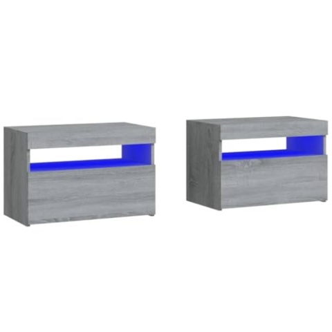 vidaXL 2X Nachttisch mit LED-Leuchten Nachtschrank Nachtkommode Nachtkonsole Schlafzimmer Kommode Schrank Nachtkästchen Grau Sonoma 60x35x40cm