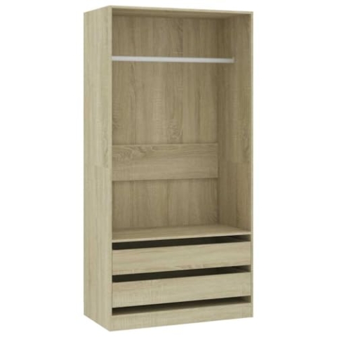 vidaXL Kleiderschrank 2 Schubladen Kleiderständer Schrank Kleiderstange Garderobenschrank Regal offen Sonoma-Eiche 100x50x200cm Holzwerkstoff