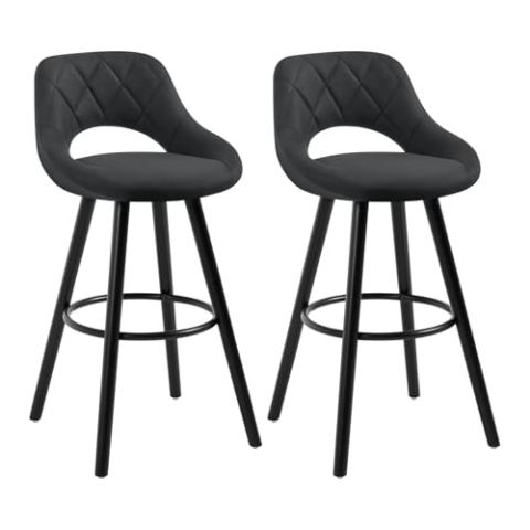 WOLTU Barhocker 2er Set, Barstuhl Küchenhocker Thekenhocker, Hocker mit Rückenlehne Fußstütze, aus Holz Stoffbezug, für Bar Küche Theke Restaurant Café, Anthrazit, BH291an-2