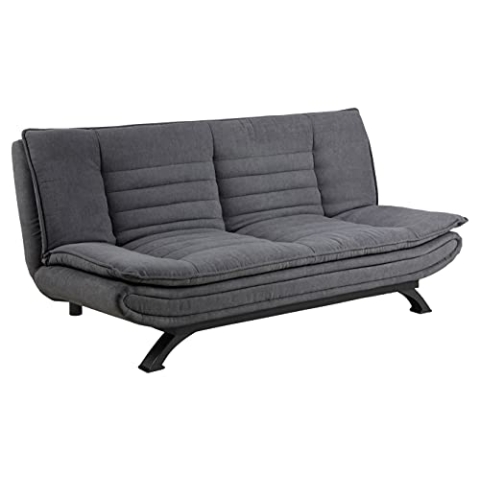 AC Design Furniture Jasper Bettcouch Dunkelgrau/Schwarz, Schlafsofa mit 3 Liegepositionen, Moderner 3-Sitzer Ohne Armlehne, Gepolstert mit Schwarzen Metallbeinen, L: 196 x H: 91 x T: 98 cm