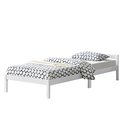 [en.casa] Holzbett Nakkila Bettgestell 120x200 cm Bettrahmen mit Kopfteil Jugendbett Gästebett Kiefernholz Weiß