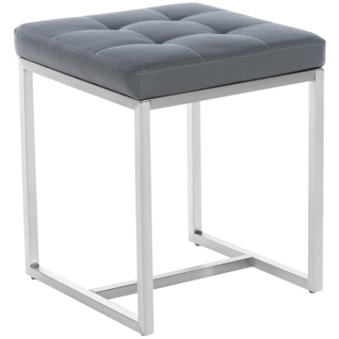 CLP Edelstahl-Sitzhocker Barci Kunstleder I Moderner Hocker Mit Hochwertiger Polsterung Und Bodenschonern I In Vielen Farben, Farbe:grau