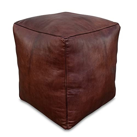 Poufs&Pillows Quadratischer Leder Pouf XL - Handgefertigt - gefüllt geliefert - Ottoman, Sitzsack, Fußhocker (Dunkelbraun)