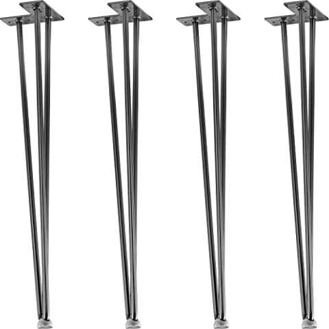 STILISTA® 4er Set Hairpin Legs Möbelfüße mit DREI Stangen 30 bis 70 cm, schwarz oder Silber