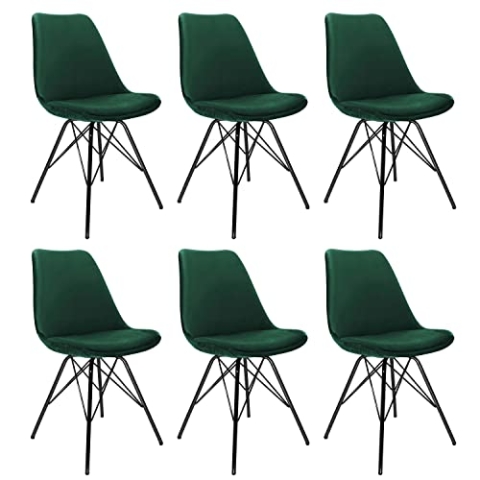 Kick Collection 6er Set Esszimmerstühl Velvet - Samt - Dunkelgrün - Modern und Hochwertig - Samtstoff und Metall - Erhältlich in vielen Farben