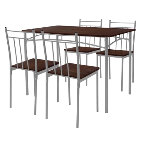 ML-Design Esstisch mit 4 Stühlen, Eiche dunkel, Essgruppe Set 5tlg für 4 Personen, Holz, Esszimmerstühle mit Metallbeinen, Küchentisch Set, Esszimmergarnitur, Sitzgruppe für Esszimmer Wohnzimmer Küche
