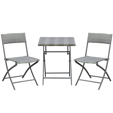 Outsunny Polyrattan Gartenmöbel Set, Outdoor Lounge Balkonmöbel für 2 Personen, 3-teilig Sitzgruppe, 2 Stühle, Tisch, wetterfest Gartenlounge für Garten, Terrasse, Balkon, Grau