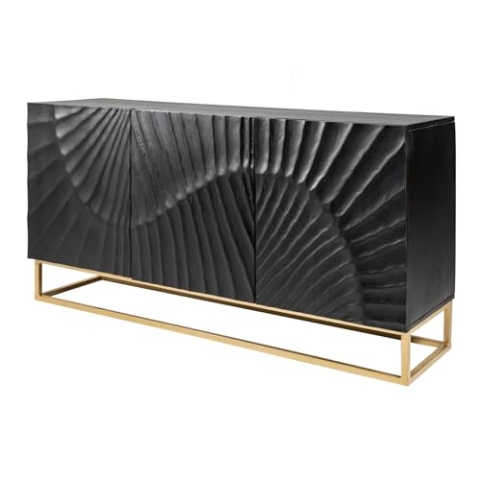 Riess Ambiente Massives Sideboard Scorpion 140cm schwarz Mangoholz aufwendige 3D Schnitzereien Kommode Anrichte