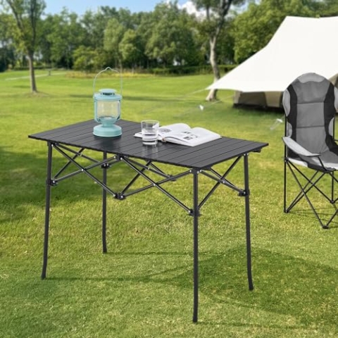 [en.casa] Campingtisch Castilenti Klapptisch Gartentisch Aluminium klappbar rechteckig Outdoor-Tisch faltbar 94 x 55 x 68 cm Schwarz